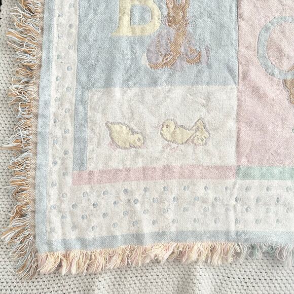 Quiltex Vintage USA Woven Fringe ABC Beatrix Potter Baby Blanket Throw Comforter - Picture 4 of 12